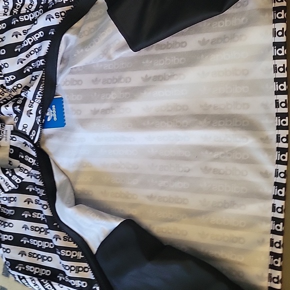 NWT Adidas Cropped Zip Up Track Jacket Top Black & White Striped Logo Boxy LG - Picture 14 of 16
